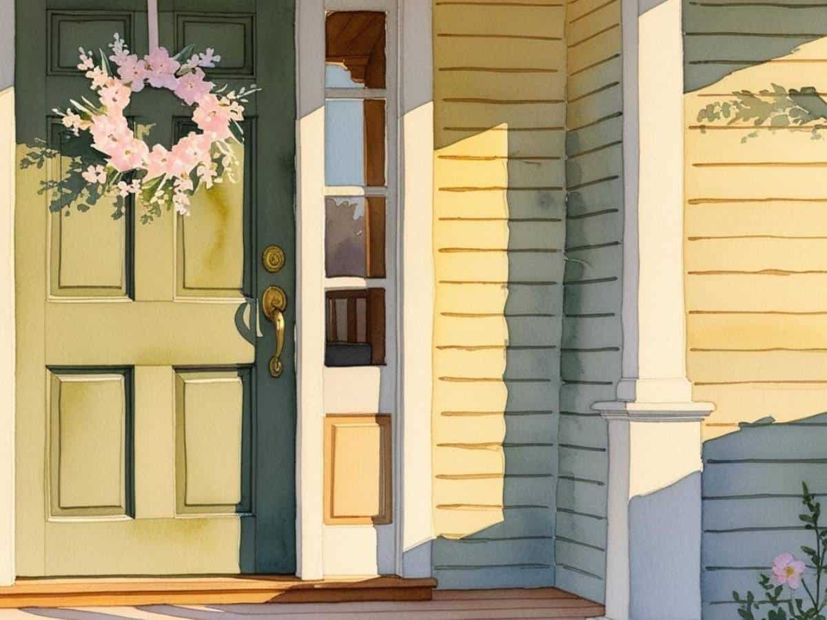 Watercolor-image-of-a-welcoming-farmhouse-front-door-and-wooden-porch-with-a-simple-spring-wreath-and-soft-warm-lighting-.jpg