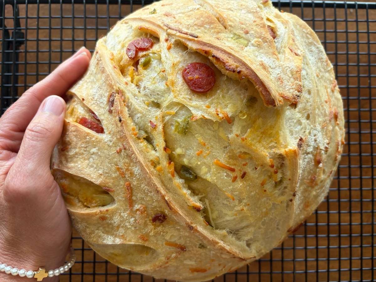 Simple Sourdough Pizza Bread Recipe (Easy Pepperoni & Jalapeño Sourdough Loaf)